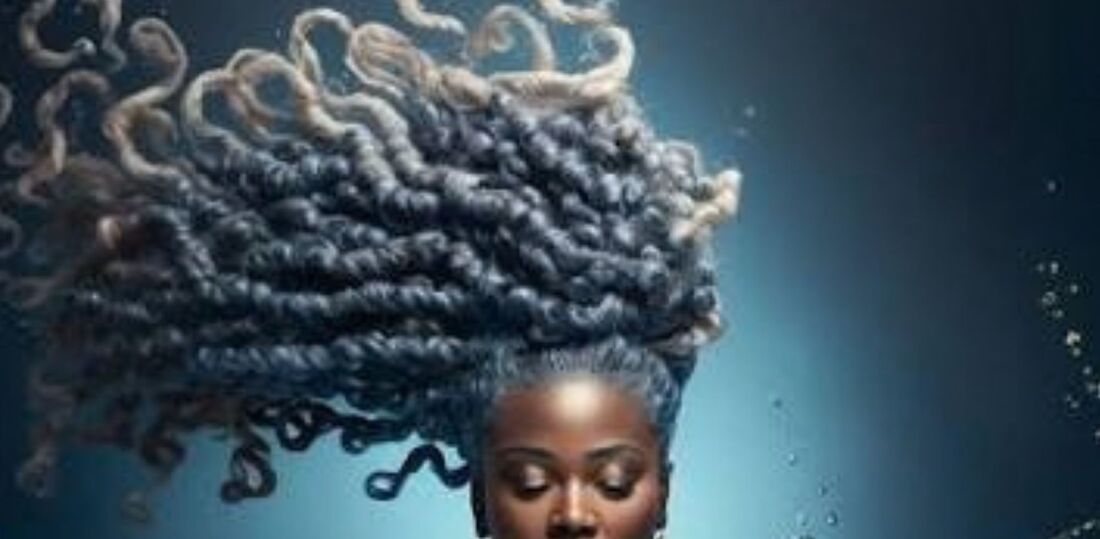 Portrait in deep water, hair rising like kelp